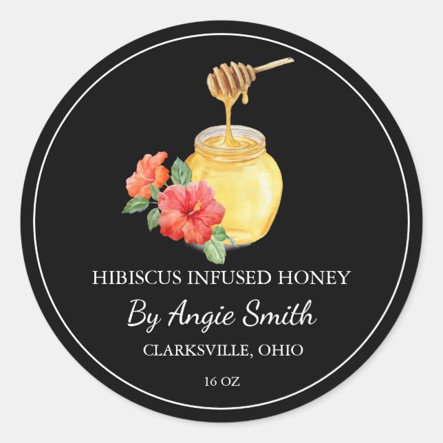 Adesivo Redondo Simple Hibiscus Infused Honey Label (Frente)