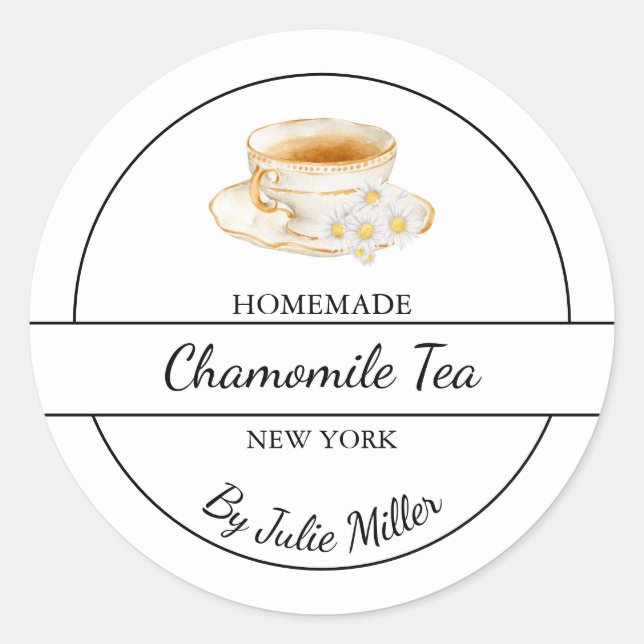 Adesivo Redondo Simple Homemade Chamomile Tea Label (Frente)