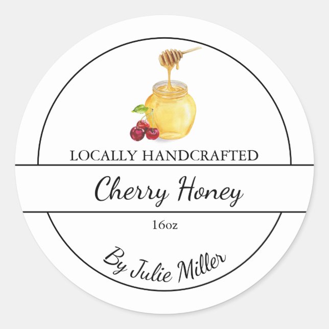 Adesivo Redondo Simple Homemade Cherry infused Honey Label (Frente)