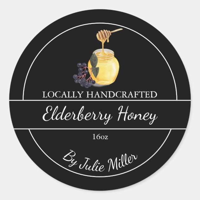 Adesivo Redondo Simple Homemade Elderberry infused Honey Label (Frente)