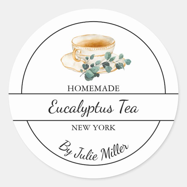 Adesivo Redondo Simple Homemade Eucalyptus Tea Label (Frente)