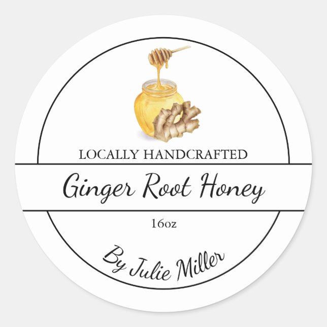Adesivo Redondo Simple Homemade Ginger infused Honey Label (Frente)
