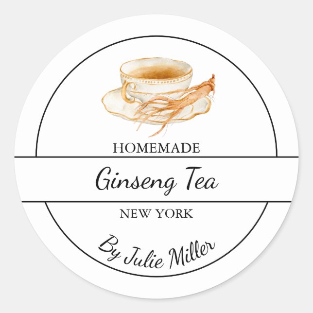 Adesivo Redondo Simple Homemade Ginseng Tea Label (Frente)