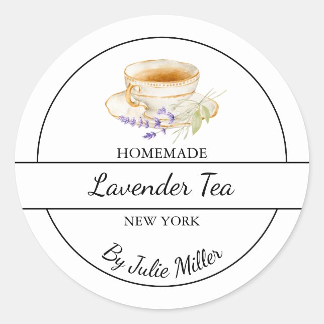 Adesivo Redondo Simple Homemade Lavender Tea Label (Frente)