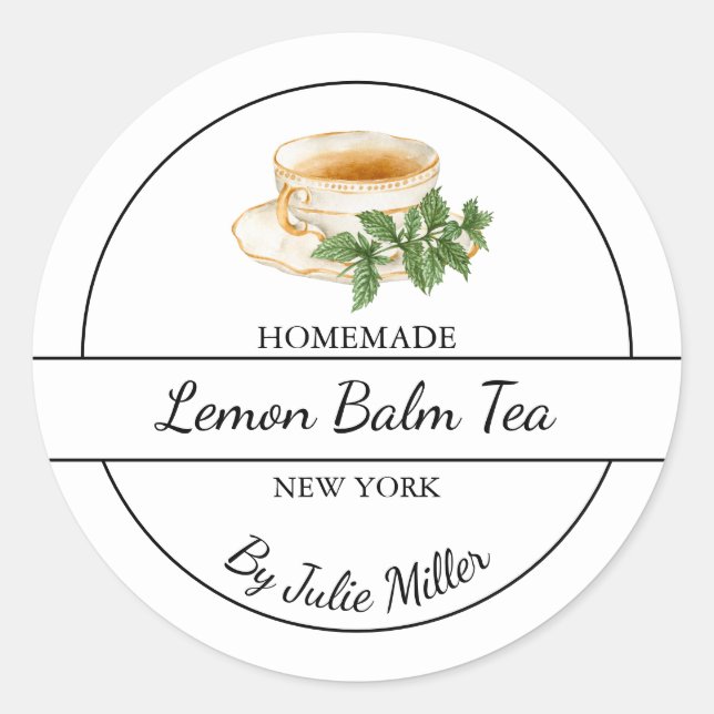 Adesivo Redondo Simple Homemade Lemon Balm Tea Label (Frente)