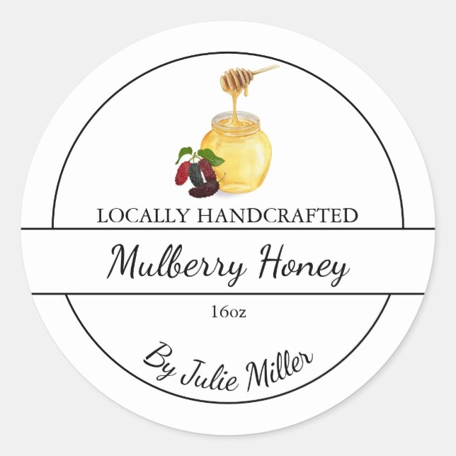 Adesivo Redondo Simple Homemade Mulberry infused Honey Label (Frente)