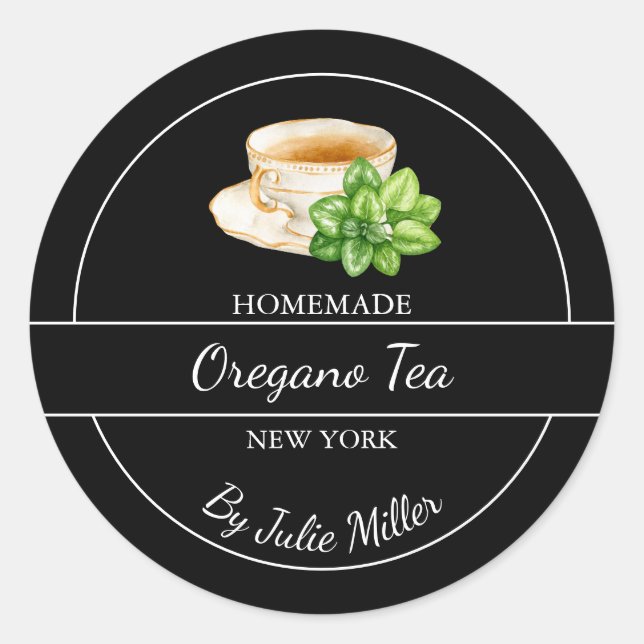 Adesivo Redondo Simple Homemade Oregano Tea Label (Frente)
