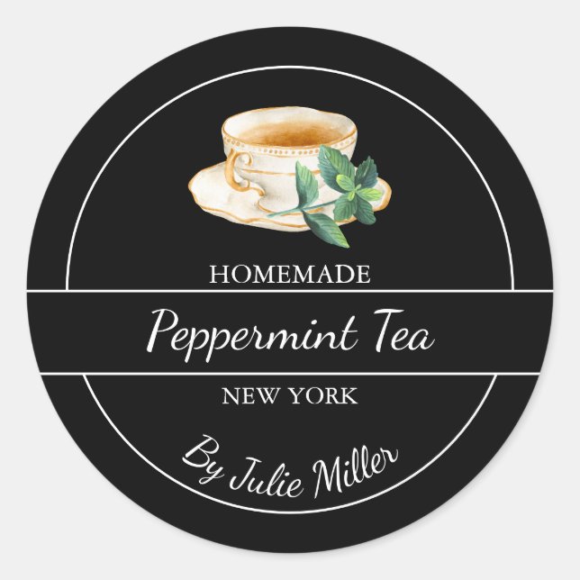 Adesivo Redondo Simple Homemade Peppermint Tea Label (Frente)