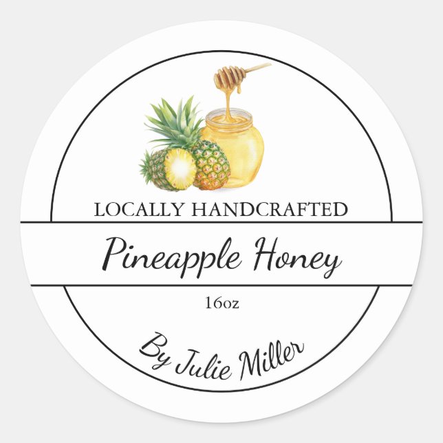 Adesivo Redondo Simple Homemade Pineapple infused Honey Label (Frente)