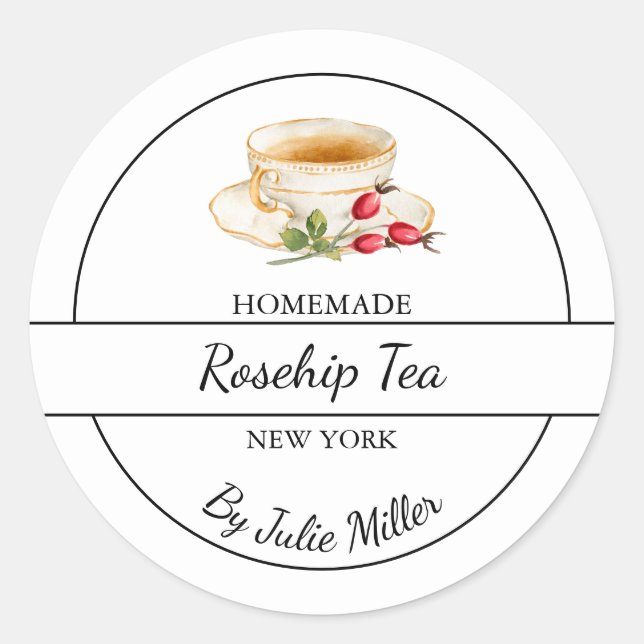 Adesivo Redondo Simple Homemade Rosehip Tea Label (Frente)