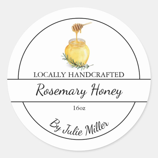 Adesivo Redondo Simple Homemade Rosemary infused Honey Label (Frente)