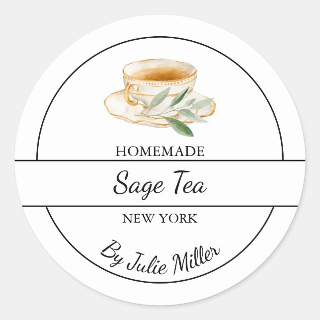 Adesivo Redondo Simple Homemade Sage Tea Label (Frente)