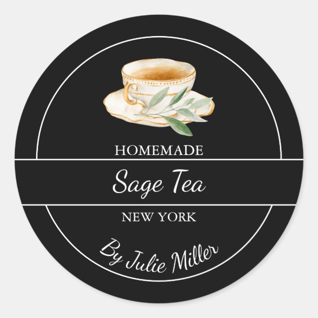 Adesivo Redondo Simple Homemade Sage Tea Label (Frente)