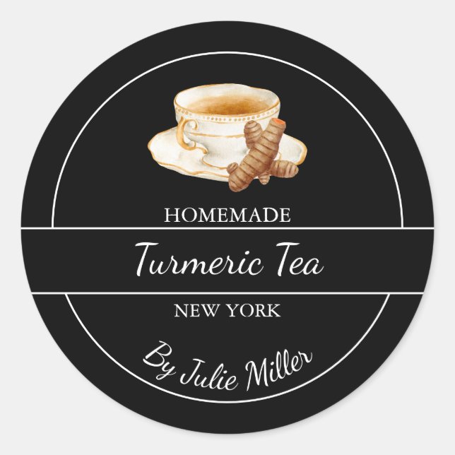 Adesivo Redondo Simple Homemade Turmeric Tea Label (Frente)