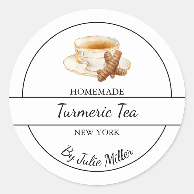 Adesivo Redondo Simple Homemade Turmeric Tea Label (Frente)