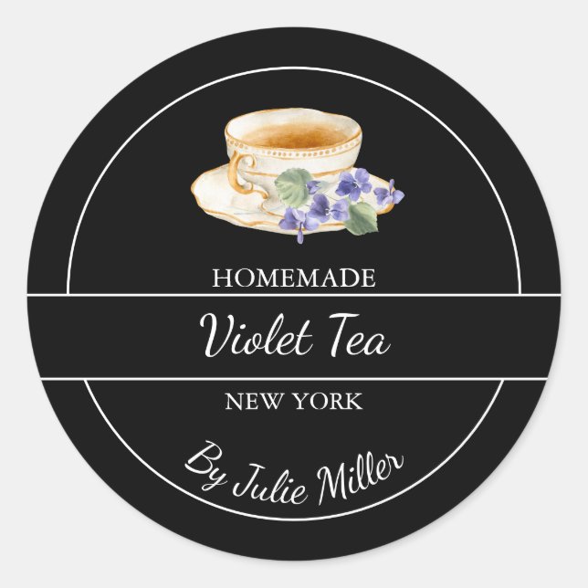 Adesivo Redondo Simple Homemade Violet Tea Label (Frente)