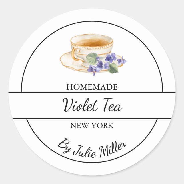 Adesivo Redondo Simple Homemade Violet Tea Label (Frente)