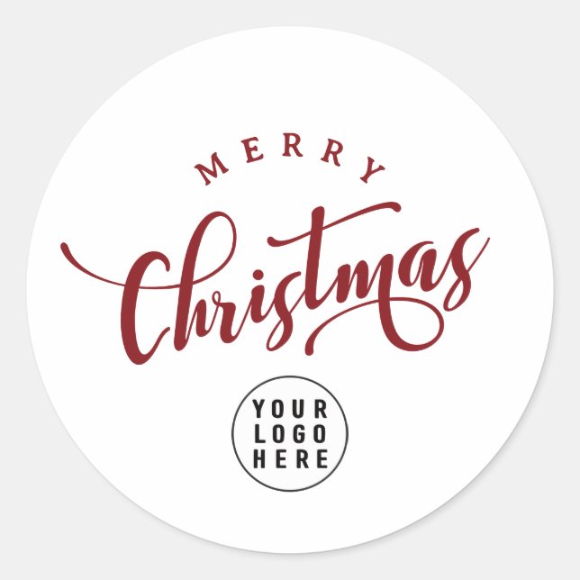 Adesivo Redondo Simple Merry Christmas Red Script Business Logo (Frente)