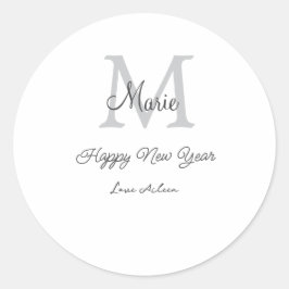 Adesivo Redondo simple minimal happy new year monogram gray name 
