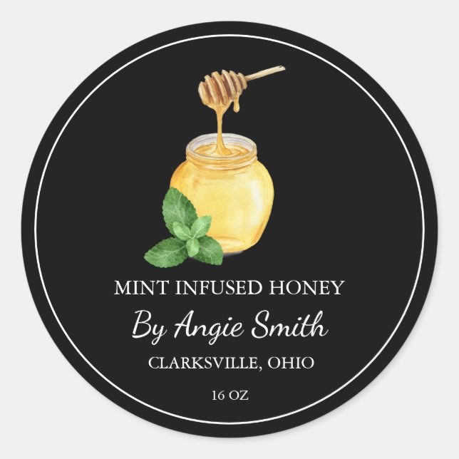 Adesivo Redondo Simple Mint Infused Honey Label (Frente)