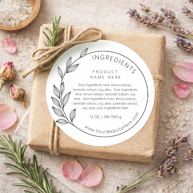 Adesivo Redondo Simple Modern Asymmetrical Wreath Ingredients (Simple Modern Asymmetrical Wreath Ingredients Classic Round Sticker)