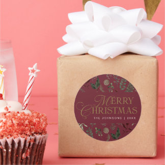 Adesivo Redondo Simple Modern Elegant Botanical Christmas Holiday