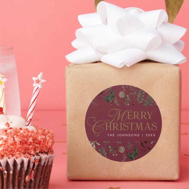 Adesivo Redondo Simple Modern Elegant Botanical Christmas Holiday (Festa)