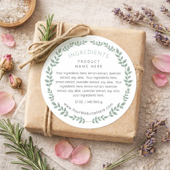 Adesivo Redondo Simple Modern Greenery Wreath Ingredients Label (Simple Modern Greenery Wreath Ingredients Label)