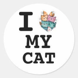 Adesivo Redondo Simple Modern "I Love My Cat" Portrait Sticker