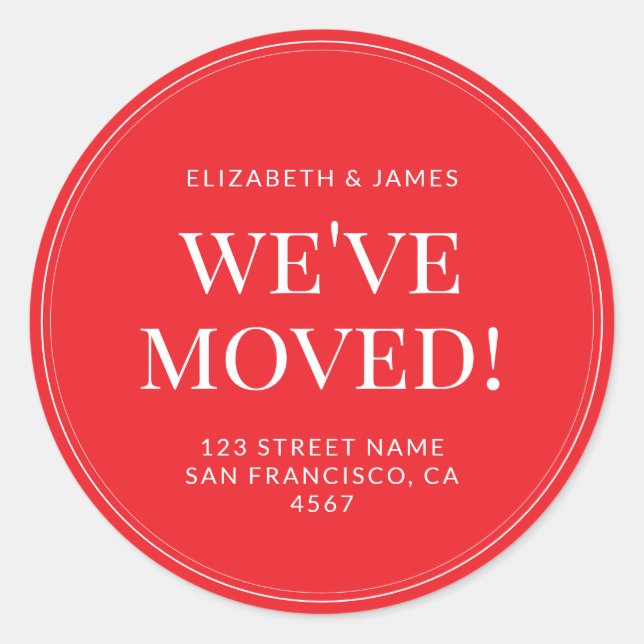 Adesivo Redondo Simple Modern Typography We've Moved (Frente)