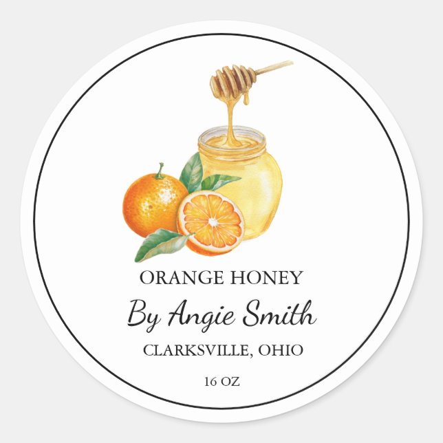 Adesivo Redondo Simple Orange Infused Honey Label (Frente)