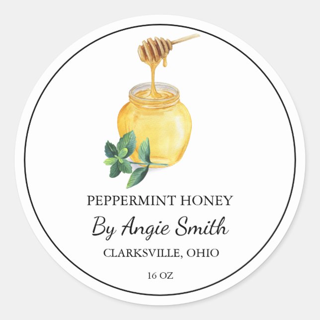 Adesivo Redondo Simple Peppermint Infused Honey Label (Frente)