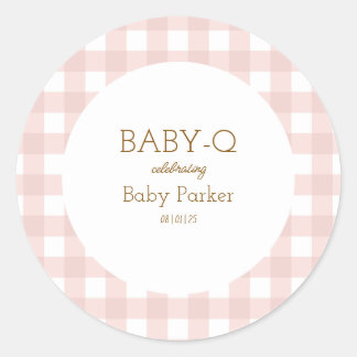 Adesivo Redondo Simple Pink Gingham Baby Shower Sticker