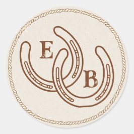 Adesivo Redondo Simple Western Horseshoe Wedding Monogram