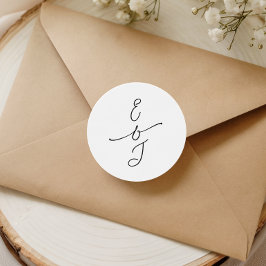 Adesivo Redondo Simple Whimsical Handwritten Monogram Wedding