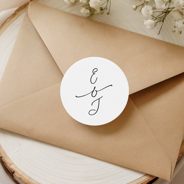 Adesivo Redondo Simple Whimsical Handwritten Monogram Wedding (Criador carregado)