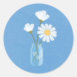 Adesivo Redondo Simple White Daisies Mason Jar Hearts Buquê