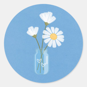 Adesivo Redondo Simple White Daisies Mason Jar Hearts Buquê