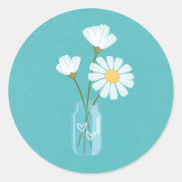 Adesivo Redondo Simple White Daisies Mason Jar Hearts Buquê