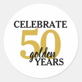 Adesivo Redondo Simples 50º Aniversário celebra 50 Anos Ouros