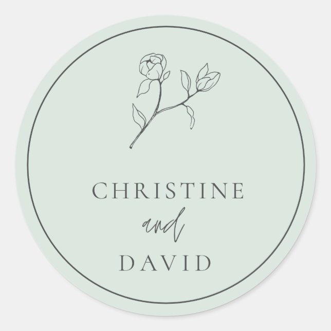 Adesivo Redondo Simples Bohemian Wedding Floral Sage (Frente)