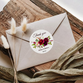 Adesivo Redondo Simples Burgundy Floral Obrigado Por