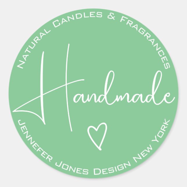 Adesivo Redondo Simples Caligrafia Pastel Teal Labels Feitos à Mão (Frente)