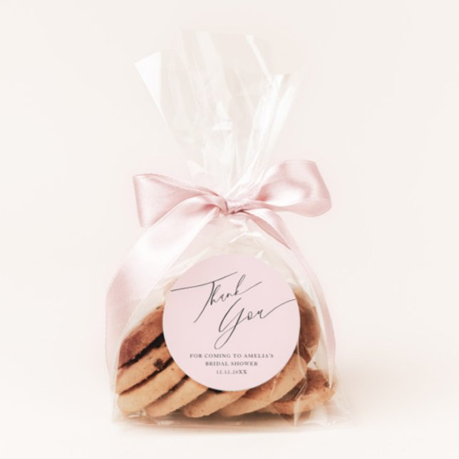 Adesivo Redondo Simples Caligrafia Rosa Obrigado Chá de panela (Criador carregado)