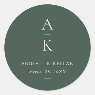 Adesivo Redondo Simples Casamento de Combinação de Monograma Verde