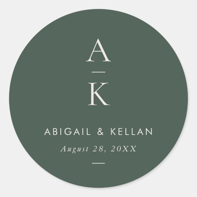 Adesivo Redondo Simples Casamento de Combinação de Monograma Verde (Frente)