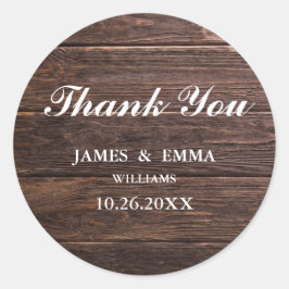 Adesivo Redondo Simples Casamento De Madeira Elegante Obrigado Sti