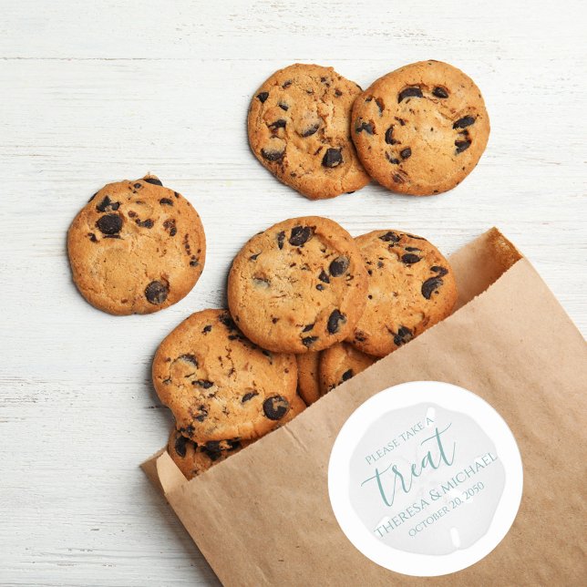 Adesivo Redondo Simples Casamento Mínimo do Dólar de Areia de Prai (Please take a treat sand a dollar wedding favor sticker label. )