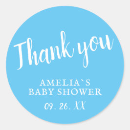 Adesivo Redondo Simples Chá de fraldas Blue Boy Obrigado Sticker