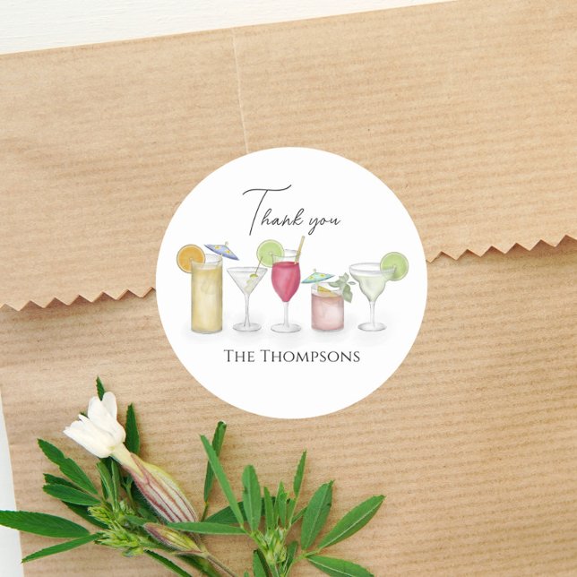 Adesivo Redondo Simples Cocktail Bebe Watercolor Divertido Obrigad (Criador carregado)